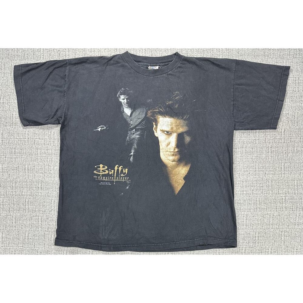 Vintage Buffy The Vampire Slayer Angel Shirt Adult XL Black Blue Grape 1998 Tee